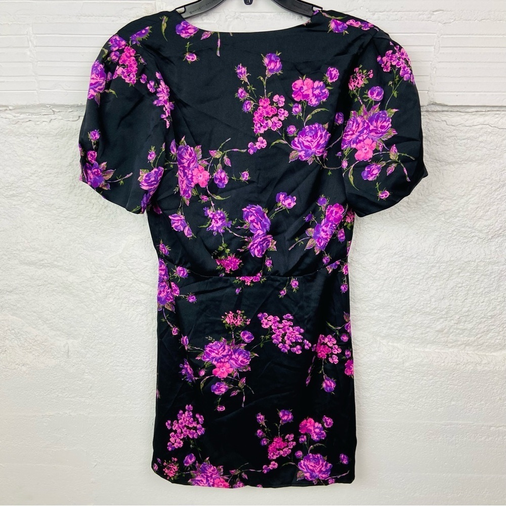 NWT LEYDEN black & purple silky satin floral mini dress size medium - Picture 10 of 17